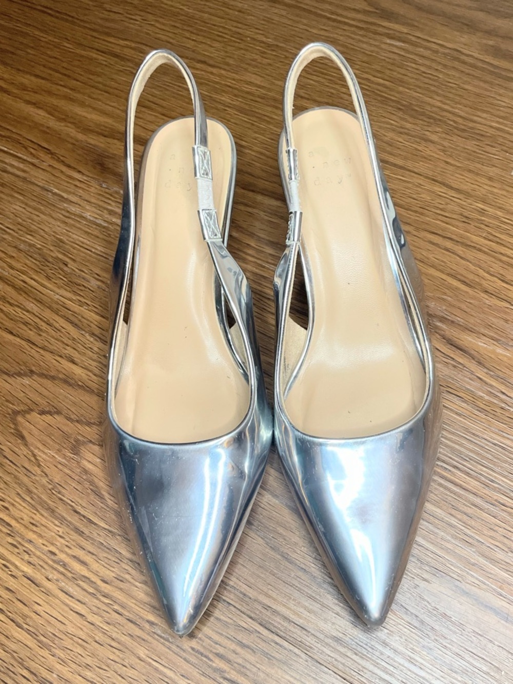 a new day Silver Pointed Slingback Heels